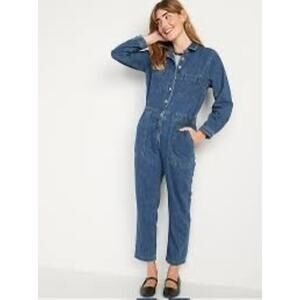 Old Navy Long Sleeve Dark Wash Utility Jumpsuit Buttoned Elastic Waist Size 2X